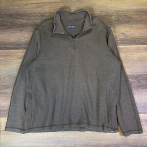 Eddie Bauer Mens 2XL Brown Quarter Zip Pullover Ribbed Neck Sweater Long Sleeve